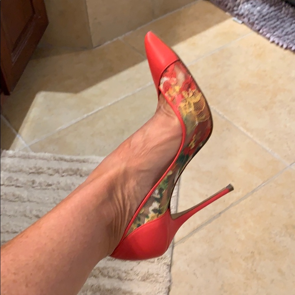 Sexy pink leather high heels